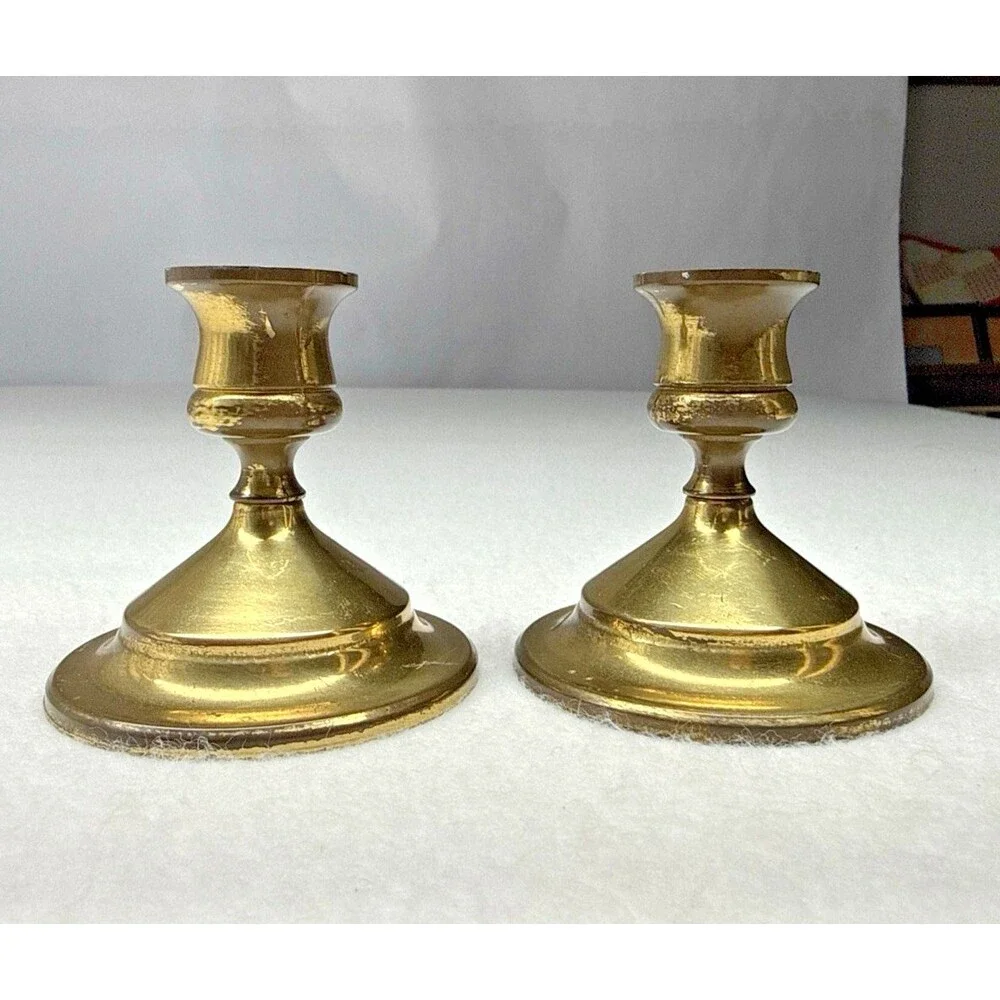 Solid Brass Candlestick Holders Set of 2 Small Taper Candle Holders Vintage